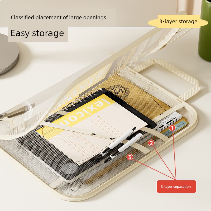 Cute Mesh Stereo Book Buggy Bag Large Capacity Foldable Handbag Dustproof Waterproof Easy to Carry File Bag