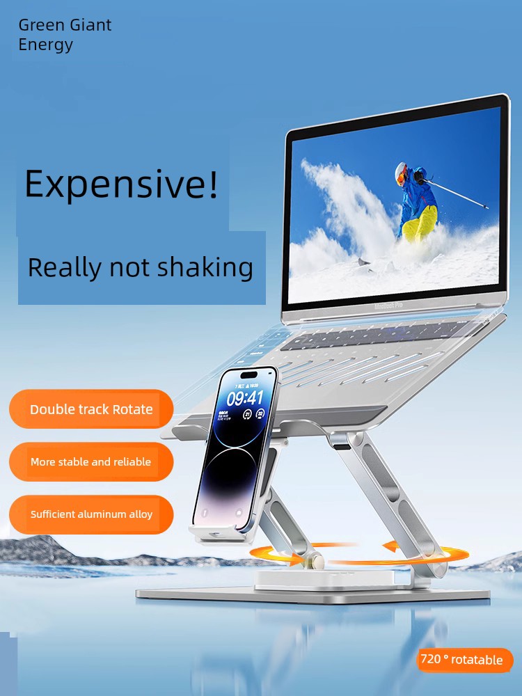 [Dual-Axis 720 ° Rotate] Llano Computer Stand Notebook Height-Increasing Rotatable Cooling Suspended Desktop Adjustable Vertical Flat Aluminum Alloy Stand Adjustable Office Bracket Base