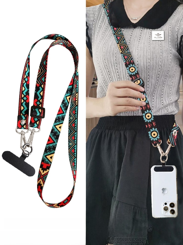 Avoid Cutting into the Neck Pattern Charging Port Canvas Mobile Phone Lanyard
