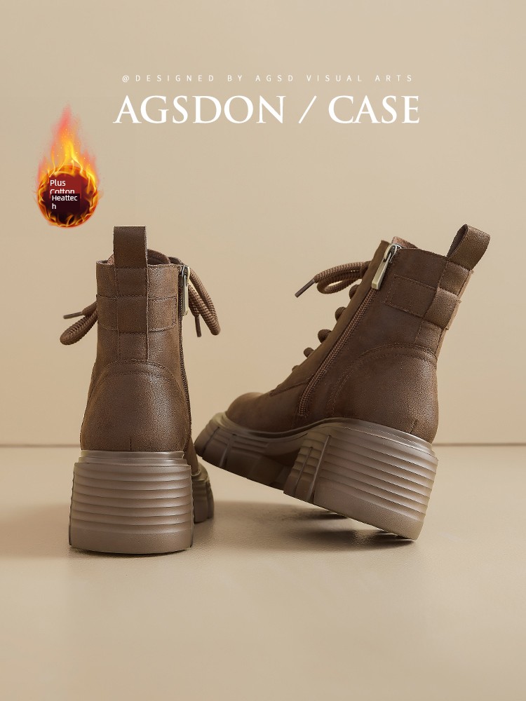Augusto Thick-Soled Martin Boots 2020 Autumn and Winter New Fleece-lined Brown Short Boots Warm Cotton-padded Shoes Outdoor Workwear Boots