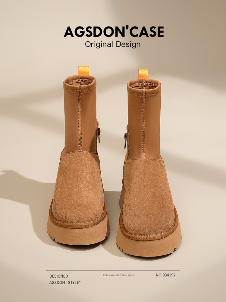 Augusto Snow Boots for Women 2024 New Arrival Winter Fleece Lined Padded Warm Keeping Thick Sole Northeast Ermian Shoes Outwear Hot