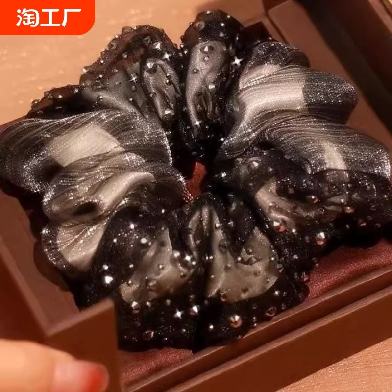 French Double-Layer Organza Elegant Shining Diamond Headband Hair Ring
