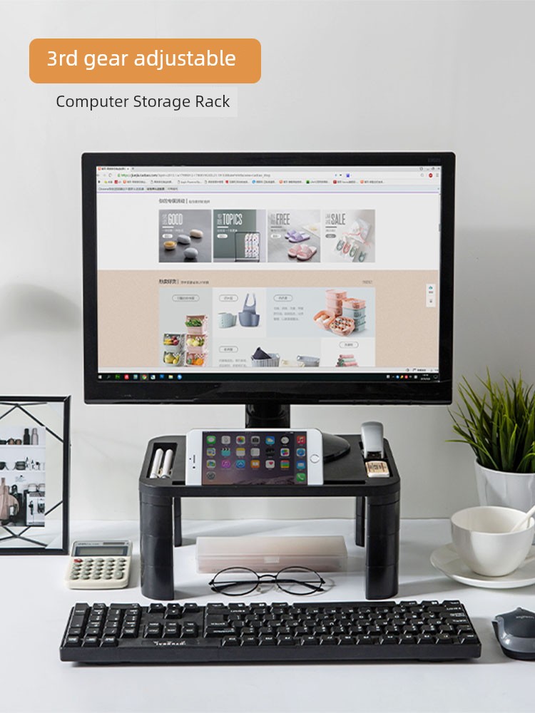 Jujiajia Adjustable Computer Riser Desktop Screen Base Bedroom Computer Monitor Pad Storage Rack