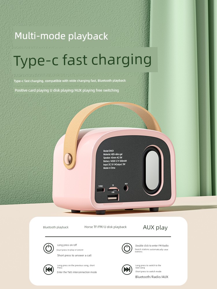Retro Bluetooth Wireless Sound Box Small 2023 New Arrival Charging Small Card FM Radio Cute Gift for Women