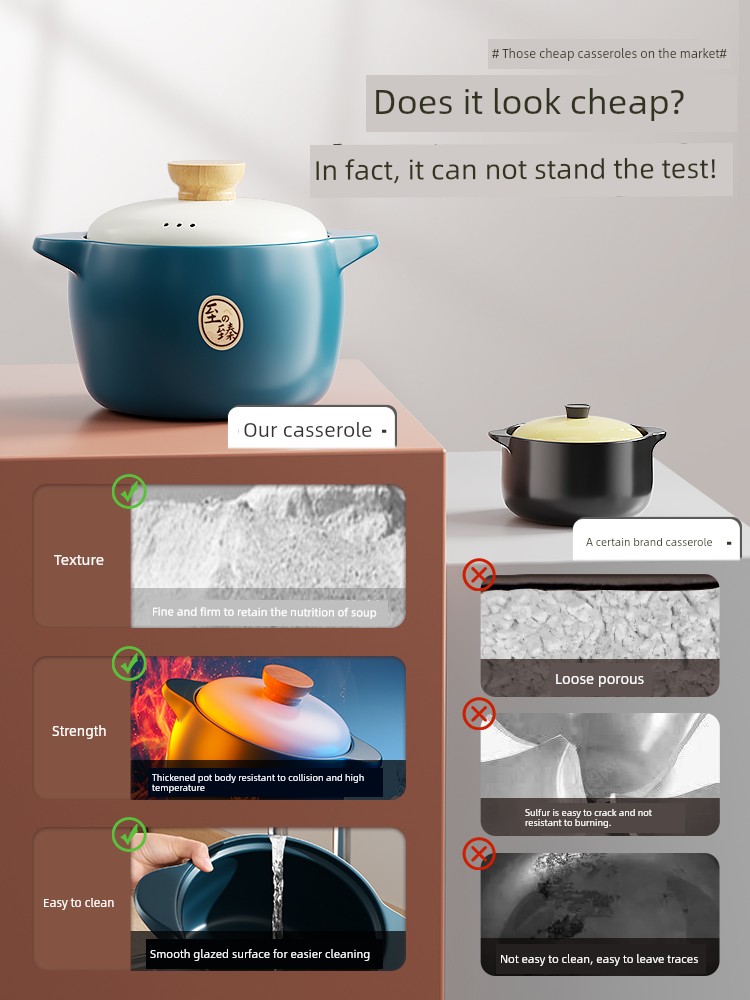 For Home Ceramic Dry Burning Non-Cracking Gas Stove Clay Pot Casserole