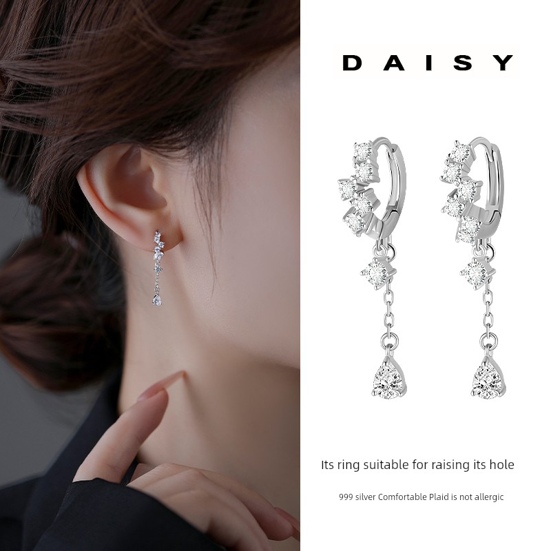 Niche Style 999 Sterling Silver Long Super Shiny Women's Unique Earrings