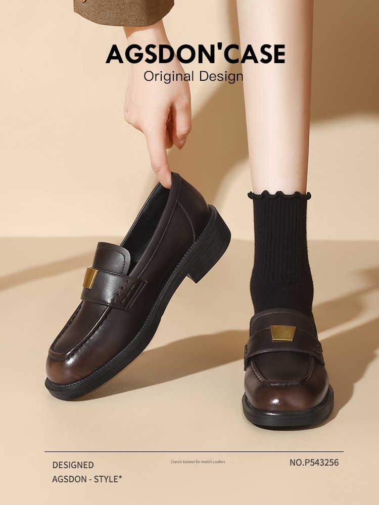 Augusto Brown Loafers Women's 2024 New Arrival Autumn Soft Bottom Every Night Lightweight Leather Shoes Commuter Shoes