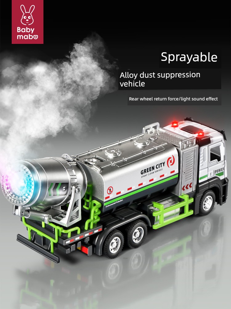 Alloy Large Spray Car Toy Sprinkler Kids Boy Fire Truck Fog Gun Sanitation Engineering Car Model