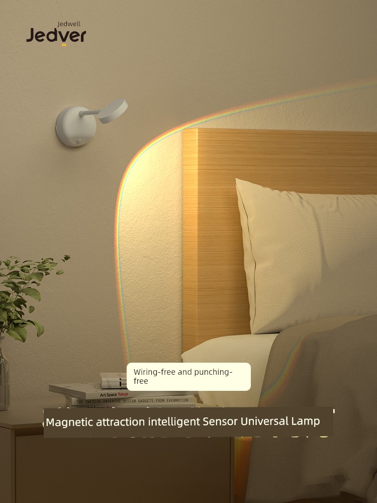Jetwell Wall Lamp Bedroom 2024 New Arrival Bedside Lamp Living Room Sensor Rechargeable Spotlight Wiring Free Punch-Free