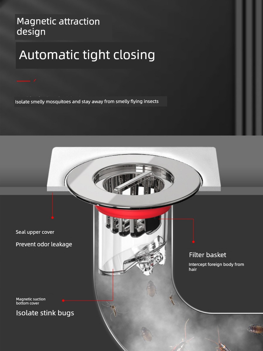 Magnetic Floor Drain Odor Preventer with Handle Anti-Dirty Anti-Odor Floor Drain Cover Bathroom Sewer Blocking Prevention Filter Water Plug