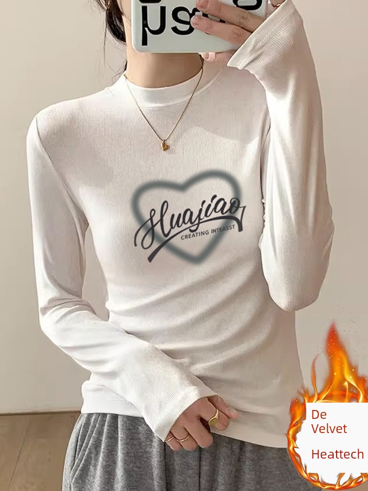 2025 Fall and Winter New Arrival Classy Sexy Velvet Long-Sleeved Small Stand Collar T-shirt Tops Female Easiest for Match Slim Looking Inner Bottoming Shirt