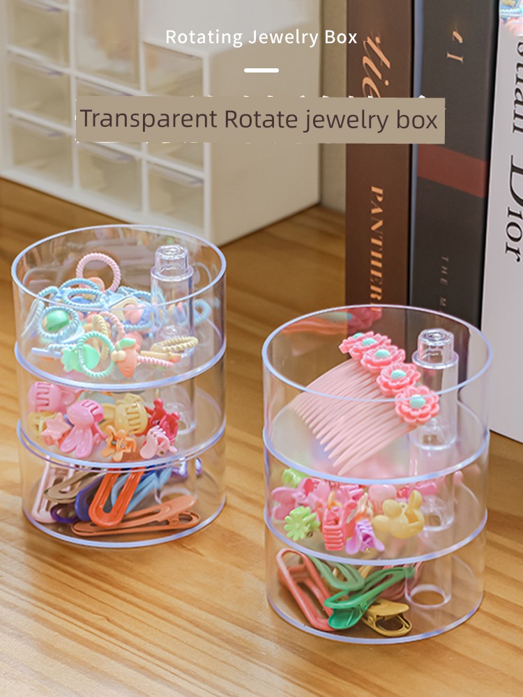 Kids Hair Accessory Organizer Rotate Multi-Layer Headband Small Hair Clip Ornament Necklace Ear Stud Earrings Transparent Jewelry Box