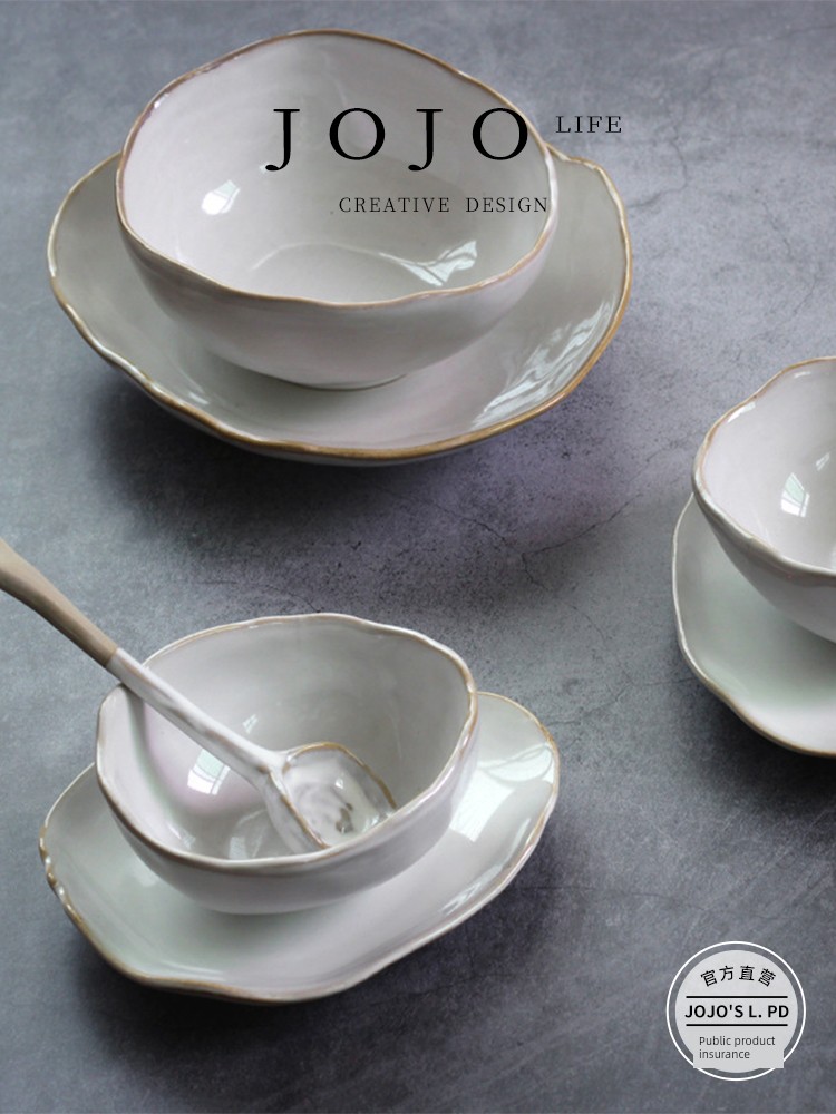 Jojo's L. Pd. Arms. Creative Ceramic Tableware Asymmetrical Rice Bowl Dessert Plate Dish | Arms