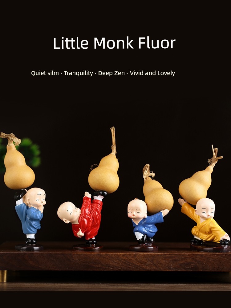 Martial Arts Doll Kung Fu Shaolin Natural Bottle Gourd Fu Lu Four Little Monk Zen Home Car Decoration Resin Gift