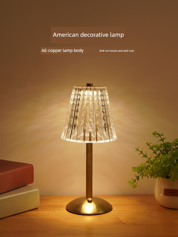 Crystal Retro Table Lamp Bedroom Bedside Lamp Accessible Luxury Ambience Light Bedside Table Lamp Charging Small Night Lamp Master Bedroom Fancy