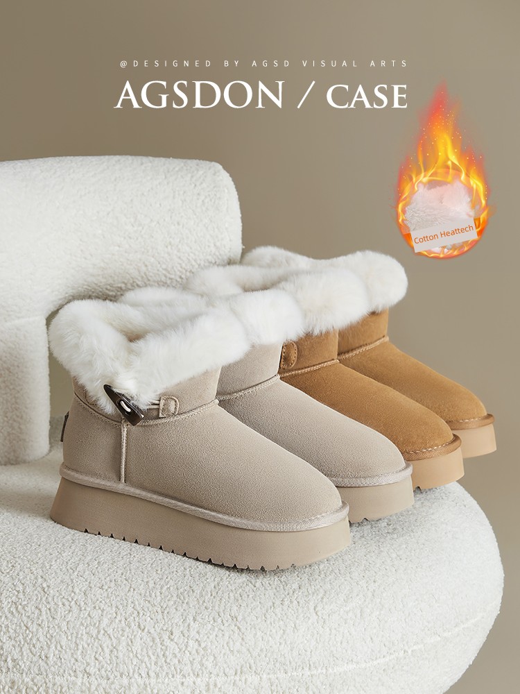 Augusto Platform Snow Boots Female 2024 New Arrival Winter Thickened Velvet Ankle Boots Non-Slip Warm Northeast Cotton Padded Shoes
