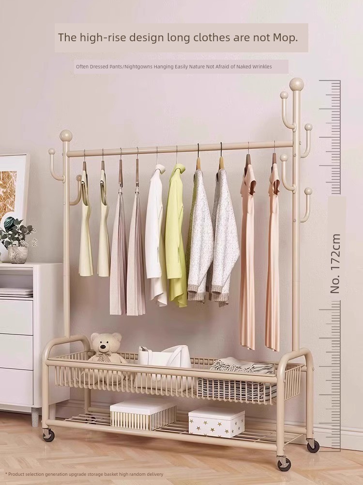 Taili Clothes Rack Floor Bedroom Movable Coat Rack Large Capacity Vertical Clothes Rack Hanger Bag Hanging Rack
