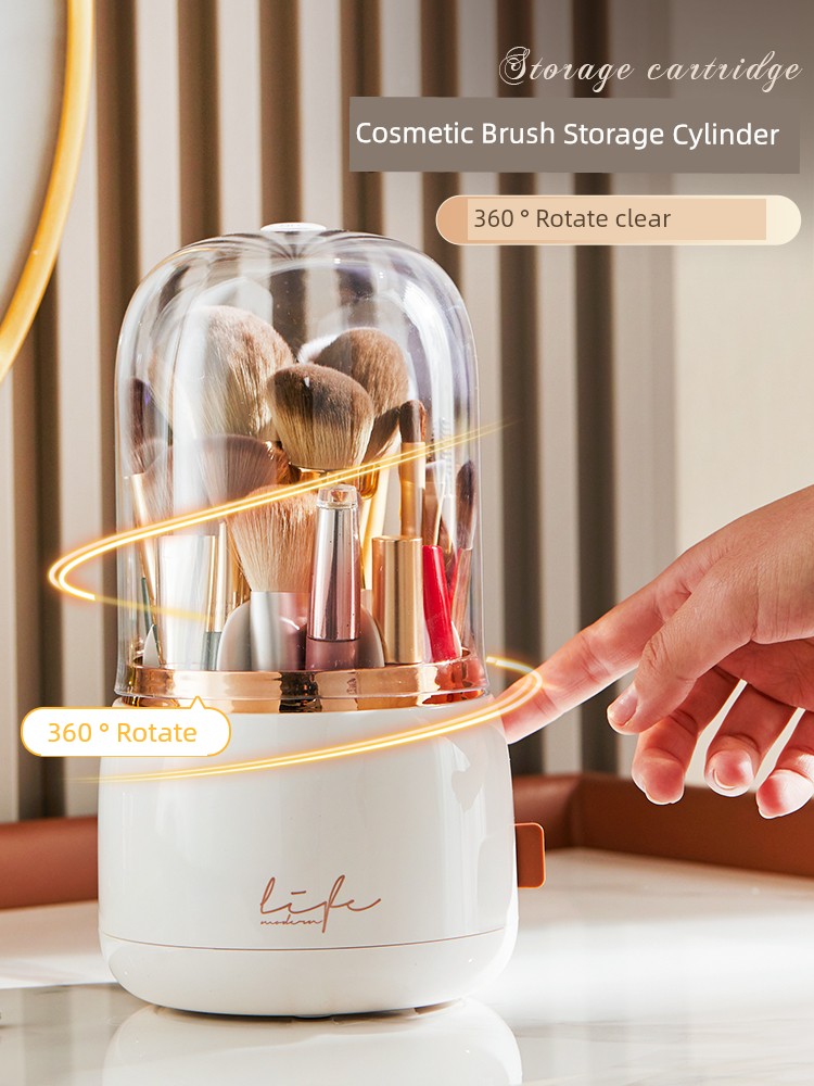 Makeup Brush Storage Tube Rotate Dustproof with Cover Lipstick Integrated Storage Box Transparent Good-looking Storage Bucket Storage Rack