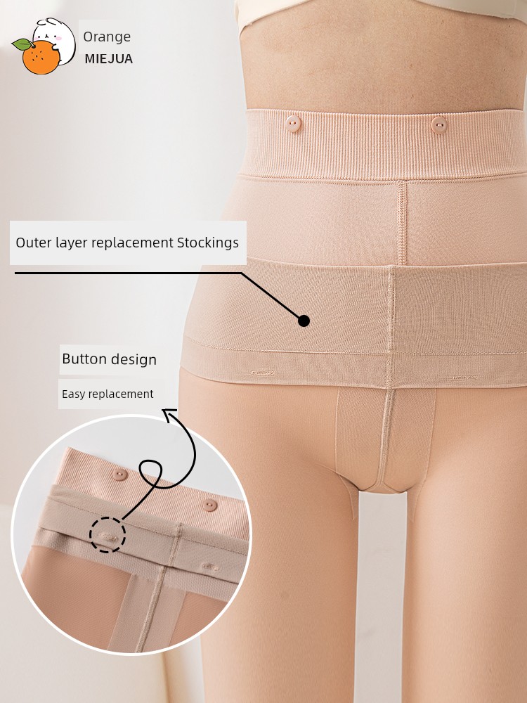 Mi Orange Detachable Button Bare-Leg Socks Outer Layer Stockings Refill Thin Pantyhose Anti-Snagging Fake Transparent Meat