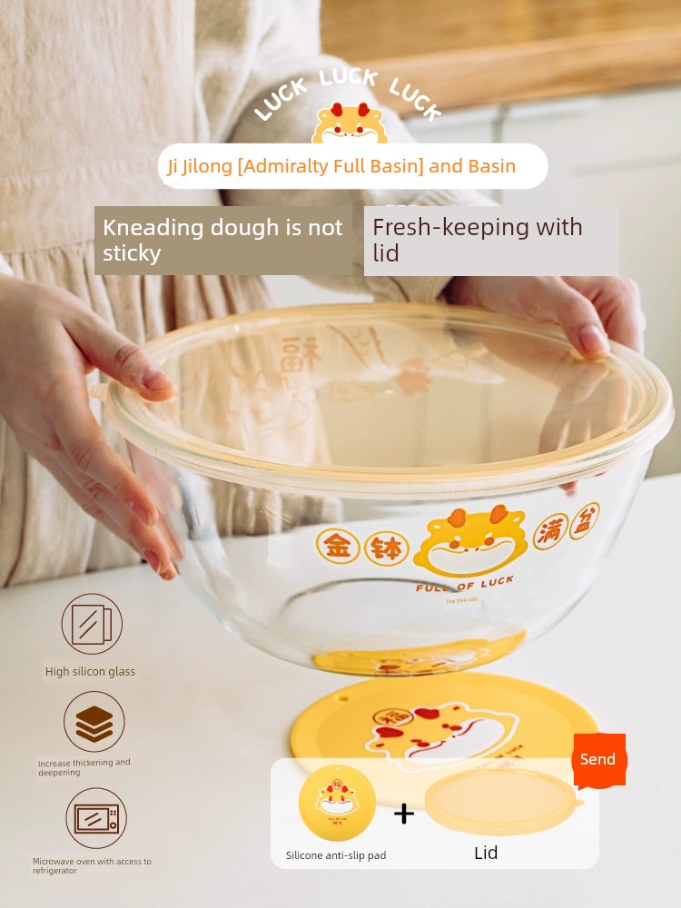 Tree Can Be Orange Cat and Basin Kneading Non-Stick with Lid Preservation Basin Borosilicate Thickened plus Size Baking Tool Bason