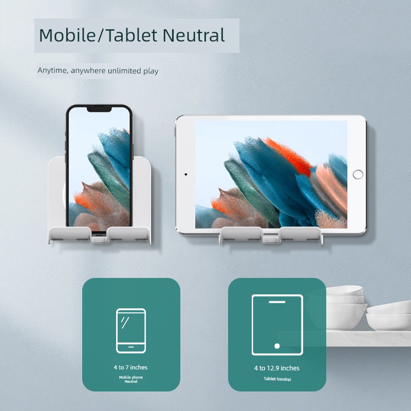 Mobile Phone Tablet Wall Bracket Neutral Punch-Free Adhesive Bracket Retractable Rotate Foldable Wall Hanging for Kitchen Bathroom Bathroom Binge-Watching Tool Wall