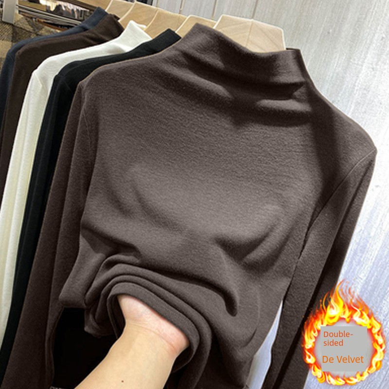 Extra Large Size 1.00 Kg-150.00 kg Dralon Half-High Collar Long Sleeves T-shirt Female Plus Size Ladies Inner Wear Bandage Dress Slim Looking High Elastic Bottoming Shirt Winter