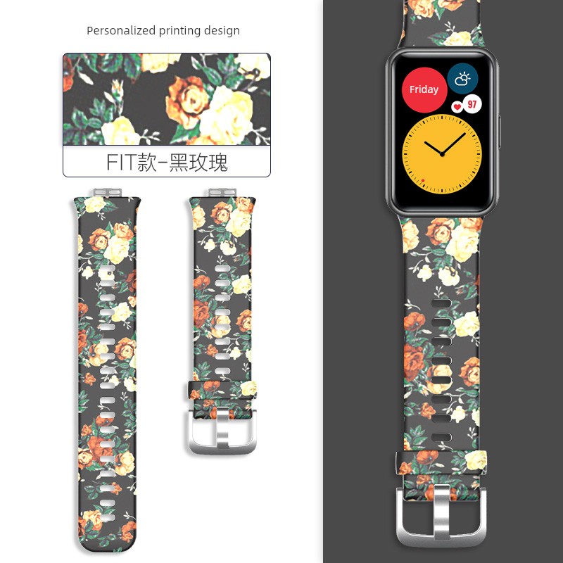 Suitable for Huawei Watch Fit Watch Elegant Version Print Silicone Strap Fashion Elegant Version Trendy Smart Sports Watch WatchFit Wristband Wrist Strap Chain Replacement Accessories Female
