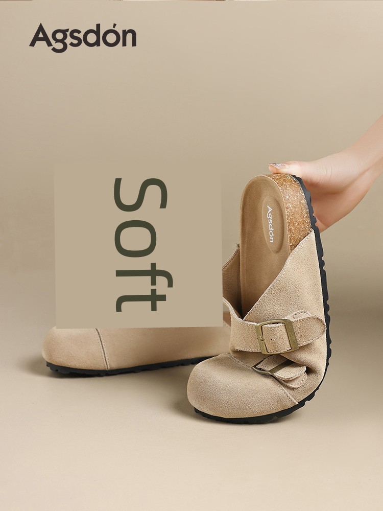 Augusto Genuine Leather Closed Toe Slippers Women 2025 Spring New Soft Bottom Casual Fashion Slip-on Boken Shoes