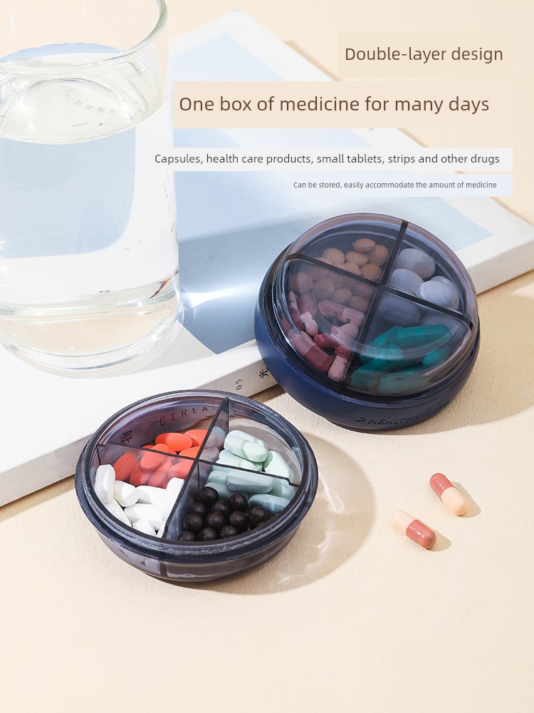 Small Medicine Box Portable Subpackaging Box Portable Mini Dispenser Three Meals a Day Large Capacity Sealed Moisture-Proof Storage Box