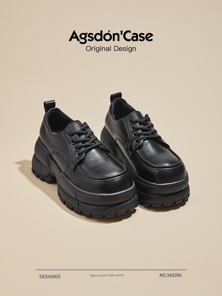 Platform Leather Shoes Women 2025 New Arrival Spring British Style Black Hepburn Loafers Platform Shoes Elevator Wild Flats