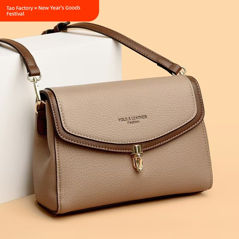 Fashion Women's Small Square Bag Genuine Leather Messenger Bag Female 2024 New Arrival Middle-Aged Mother Bag Minimalist Casual Shoulder Bag Fashion