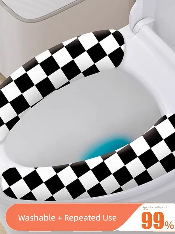 Jujiajia Toilet Mat All Year Round Universal Paste Closestool Cushion For Home Black and White Washable Toilet Seat Cover Toilet Pair Pad