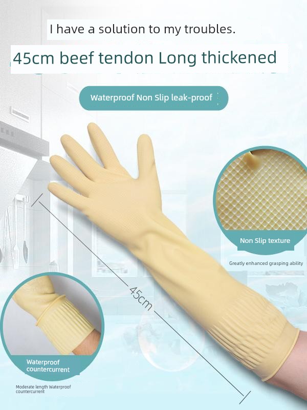 Extended Rubber Gloves Thickened Latex Extended Waterproof Durable Latex Household Washing and Washing Clothes Kitchen For Home