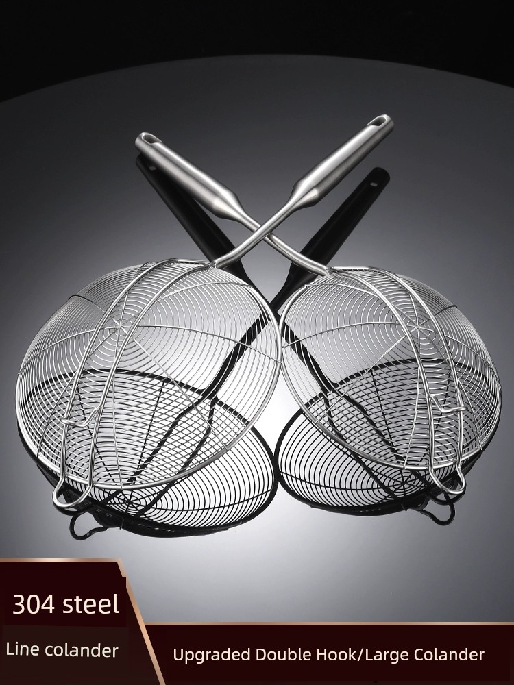 304 Stainless Steel Colander Hot Pot Double Hook Strainer For Home Noodles Strainer Dumplings Screening Mesh Fried Strainer Large Size Strainer M