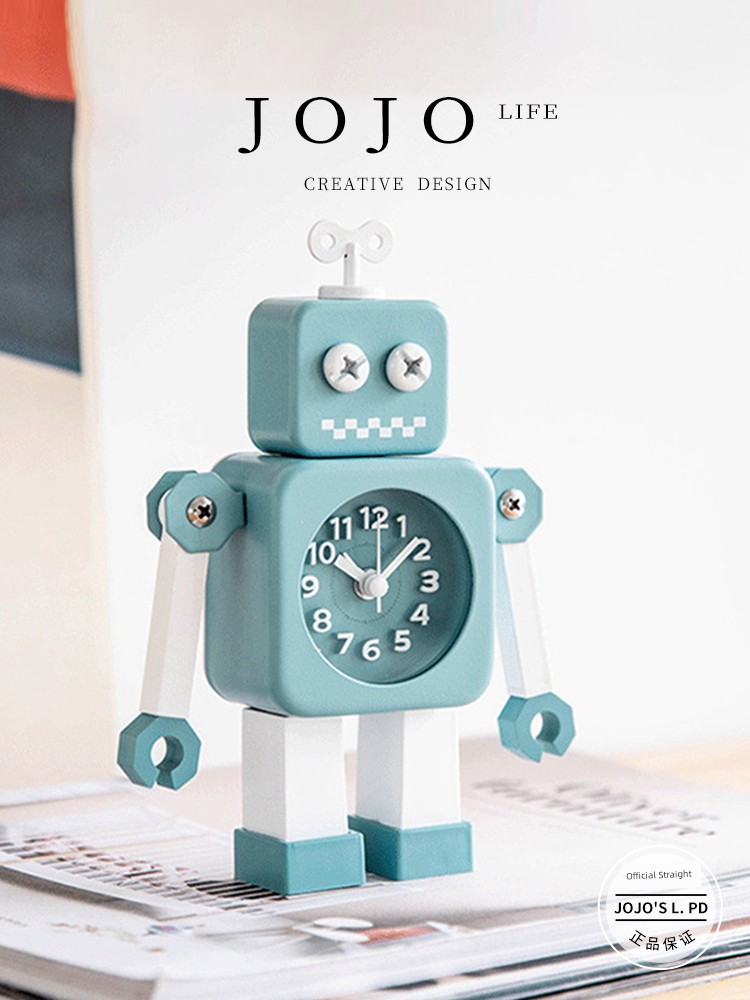 Jojo's L. Pd. Mr. Grocery. Alarm Clock Macaron Color Robot Clock Cartoon Mute | Preference