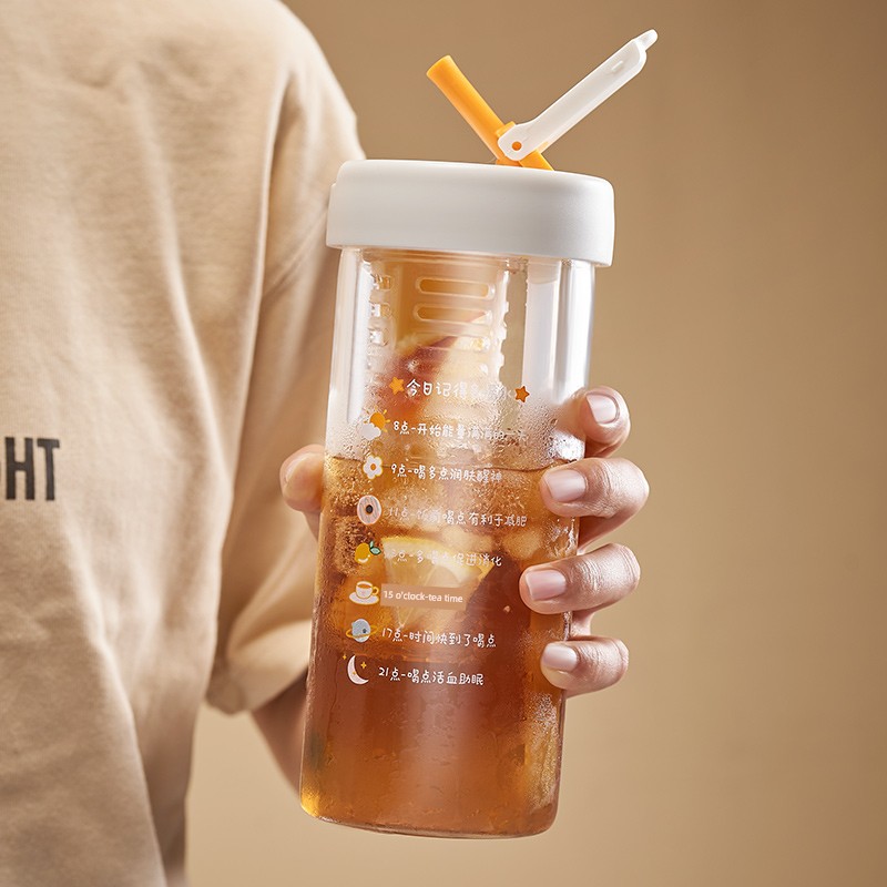 杯子女士2024新款水杯玻璃好看双饮咖啡杯便携牛奶豆浆杯带吸管杯
