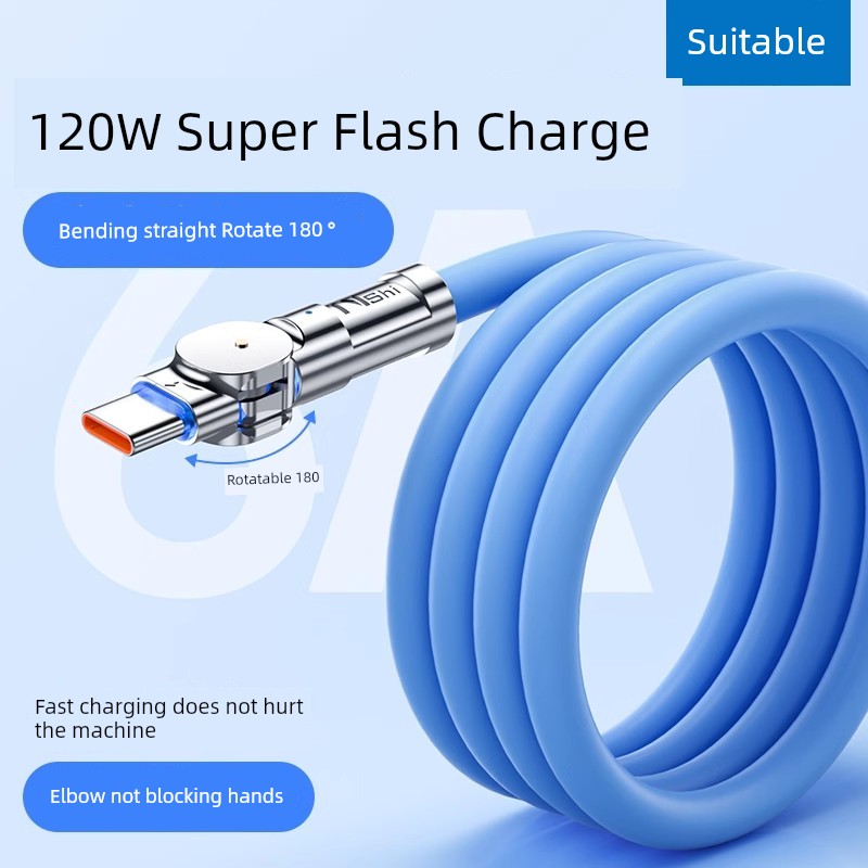 Совместимый кабель USB Type-C 120 Вт для быстрой зарядки 6A для Huawei Vivo Xiaomi Oppo, поворотный кабель Tpyec Super Pura70 Flash Charge Android, нейтральный автомобильный кабель Tapyc, длинный