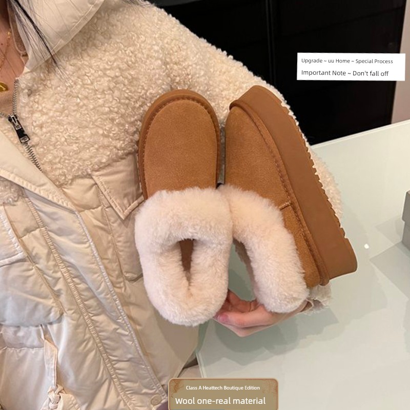 Double Face Wool Leather ~ Uncle's Thick Sole Increased Mary Jane Shoes Female 2024 New Arrival Winter Fleece-lined Warm Snow Boots
