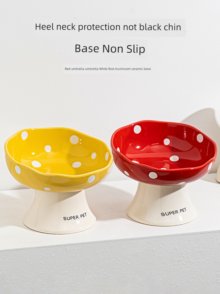 Cat Bowl Ceramic Cat Rice Bowl Cat Food Bowl Large Diameter Oblique Mouth Drinking Water Neck Protection Anti-Tumble Dog Bowl Dog Basin Pet Bowl