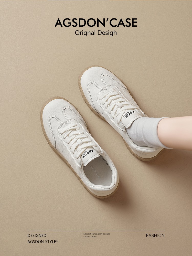 Augusto Genuine Leather German Training Shoes for Women 2024 Summer New Arrival Thick Sole Increased Cortez Women's Casual White Shoes