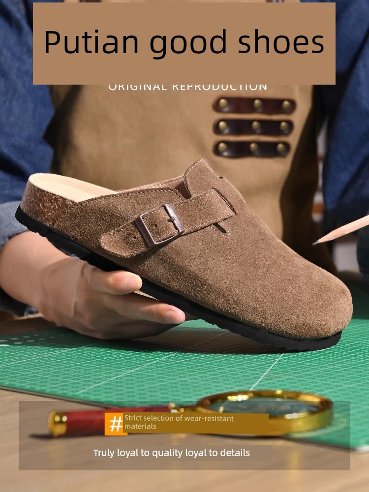 H8 Birkenstock Unisex Shoes Summer New Arrival Toe Cap Semi Slipper Genuine Leather Cork Thick Bottom for Outdoors Fishing Boken Sandals