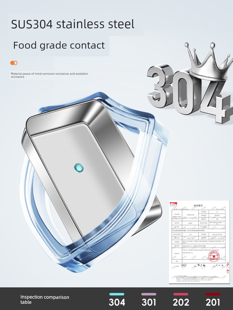 Fresh-Keeping Box with Lid Refrigerator Rectangular Tray Stainless Steel