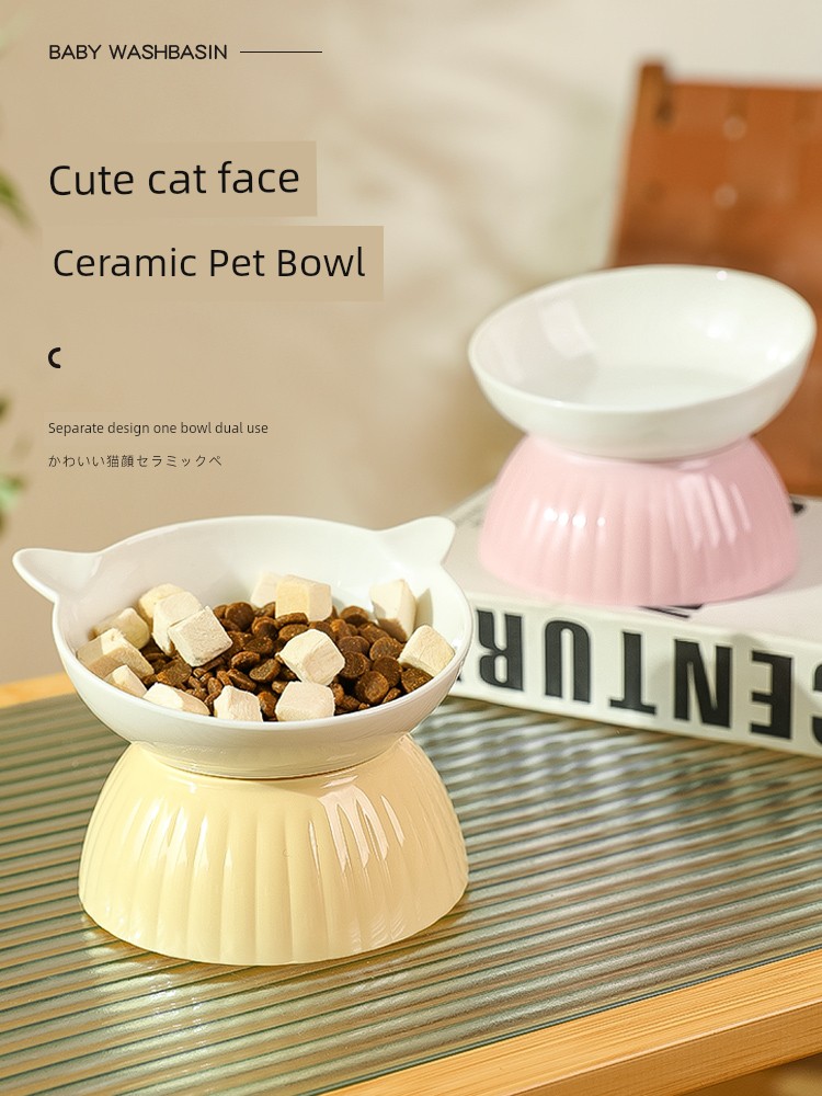 Cat Bowl Ceramic Cat Food Bowl Dog Bowl Food Basin Cat Rice Bowl Large Diameter Water Bowl Oblique Bowl Anti-Tumble Pet Supplies