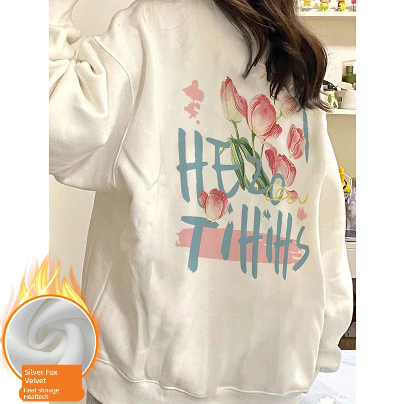Plus Size Ladies Plus Size American Retro Oversize Loose Hooded Sweatshirt Women's Autumn Thin Student Korean Coat Fashion