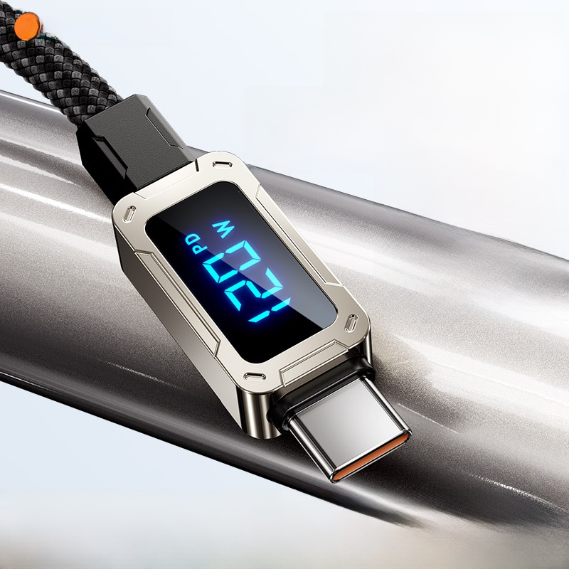 120W Super Fast Charge Data Cable Type-C Suit Digital Display for Huawei Honor Oppo Xiaomi Vivo OnePlus Mobile Phone Charging Cable Display Full Braided Neutral Smart Bold Transmission