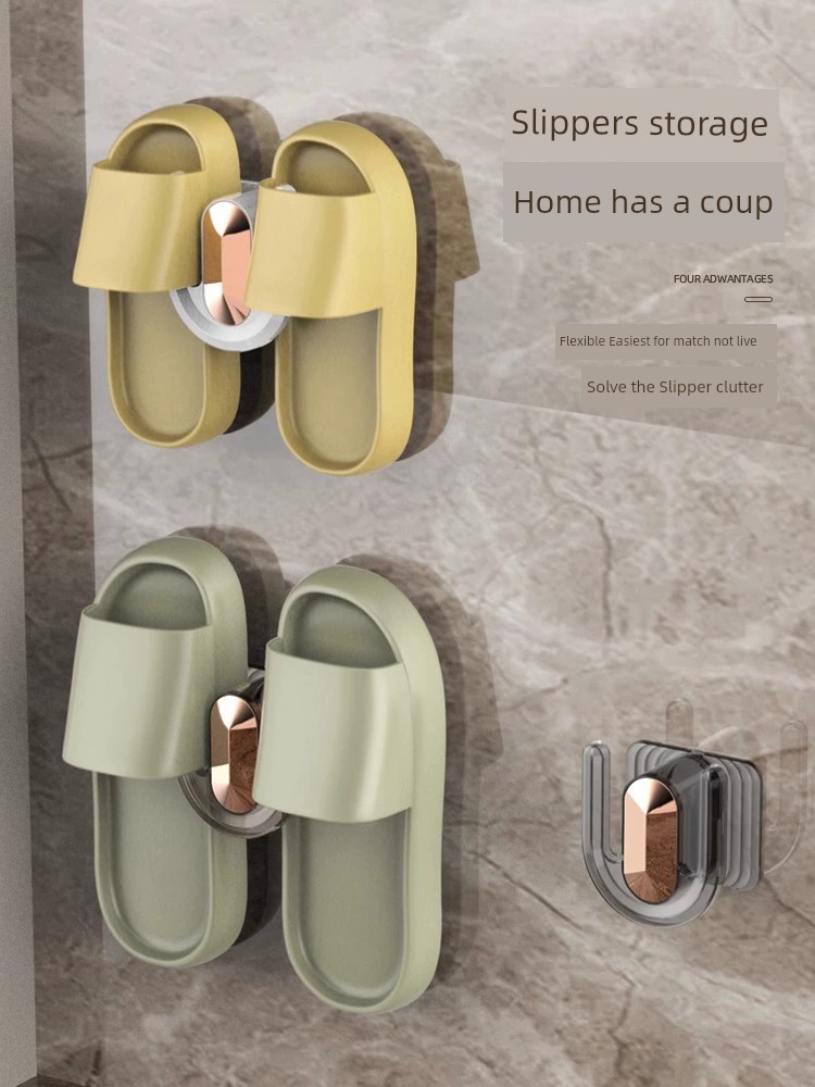 Bathroom Slippers Rack Punch-Free Bathroom Storage Rack Wall Hanging Shoes Storage Rack Draining Rack Hook