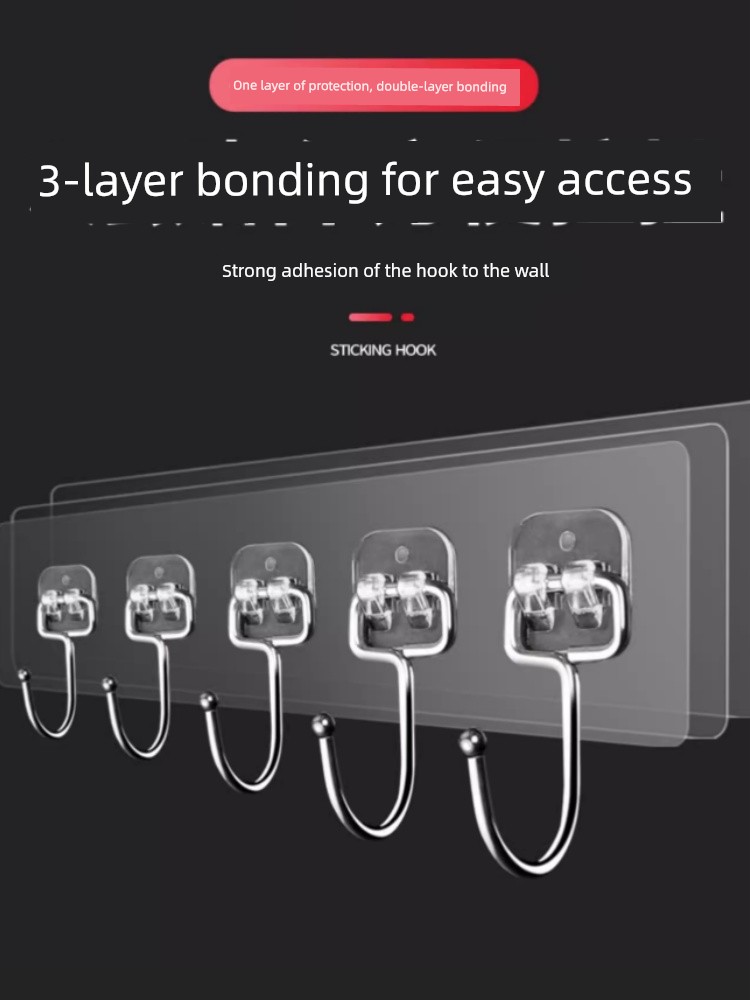 Punch-Free Hook Strong Adhesive Hanger behind the Door Bathroom Kitchen Transparent Seamless Self-Paste with Row Sticky Hook