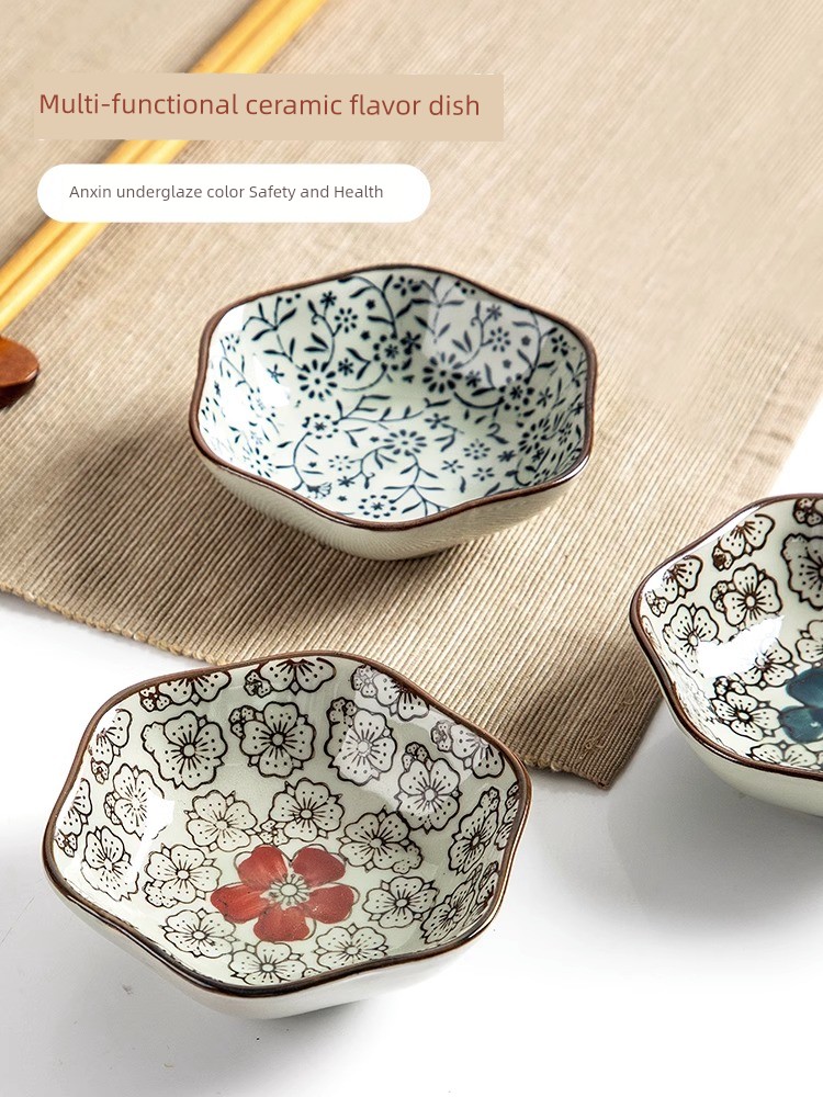 Home Small Dish For Home Ceramic Underglaze Color Cold Dish Dish Soy Sauce and Vinegar Seasoning Dish Hot Pot Condiment Sauce Seasoning Bowl