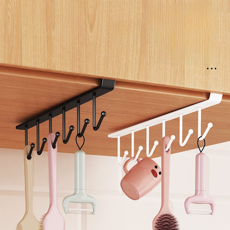 Youqin Kitchen Hook Cabinet Lower 6 Hooks Hanging Row Hook Punch-Free Cabinet Storage Hanging Racks