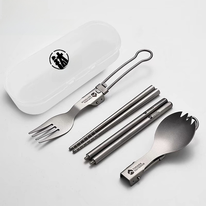Foldable Portable Soup Spoon Titanium Metal Combination Outdoor